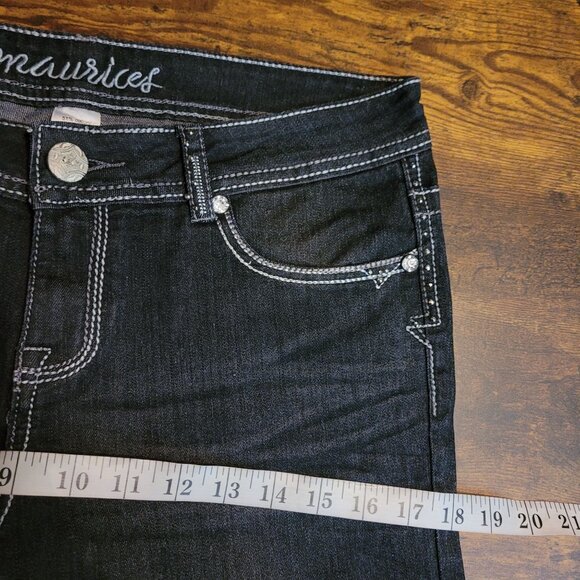 Maurices Jeans Size 32 Skinny Mid Rise Embellished Thick Stitch Black Stretch - Picture 8 of 12
